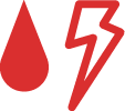 red vector graphic of a water drop and lightning bolt